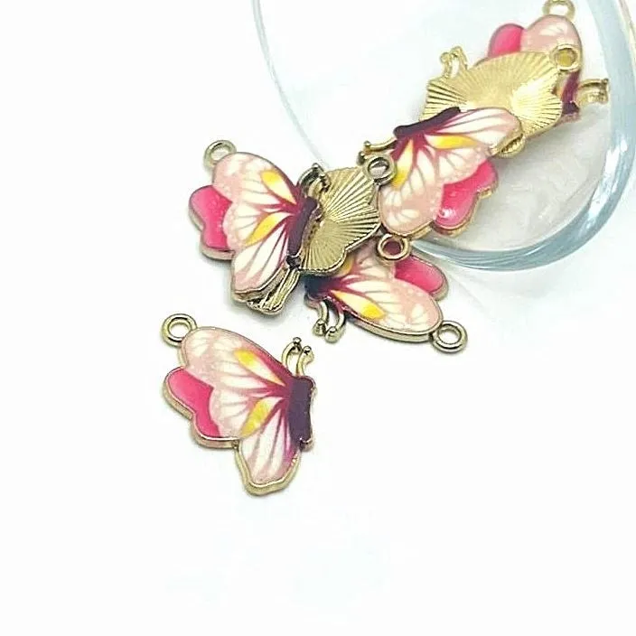 1, 4, 20 or 50 Pieces: Pink Enamel Butterfly Charms