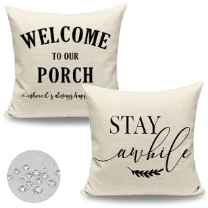 18x18 Pillow Covers, Waterproof, Set of 2 Farmhouse Porch Decor Patio Decorative Pillow Covers (Inserts sold separately)