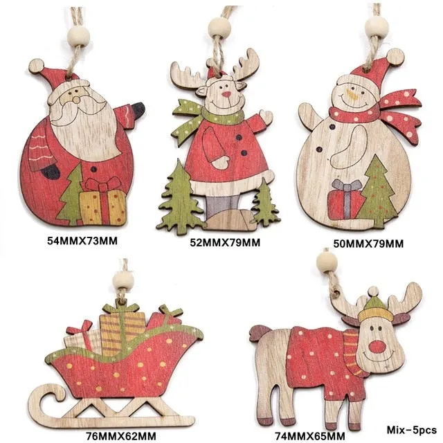 3PCS Multi Style Christmas Wooden Pendants Ornaments Wood Craft For Xmas Tree Ornament DIY Gift Christmas Party Decorations