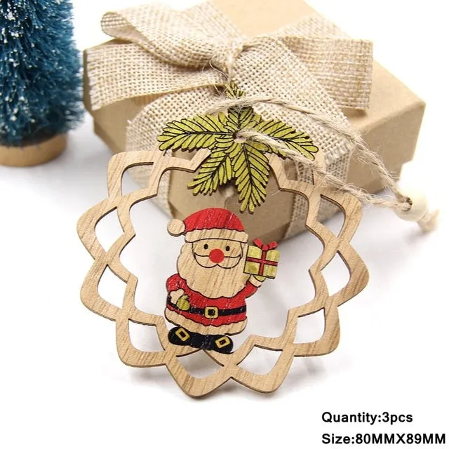 3PCS Multi Style Christmas Wooden Pendants Ornaments Wood Craft For Xmas Tree Ornament DIY Gift Christmas Party Decorations