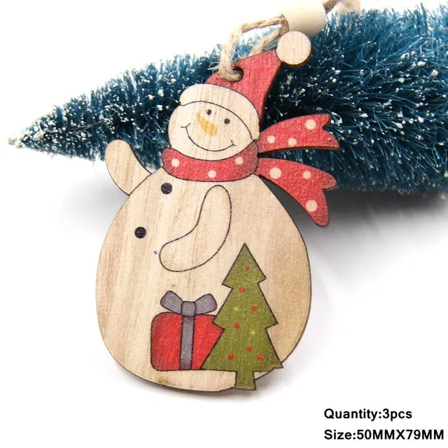 3PCS Multi Style Christmas Wooden Pendants Ornaments Wood Craft For Xmas Tree Ornament DIY Gift Christmas Party Decorations