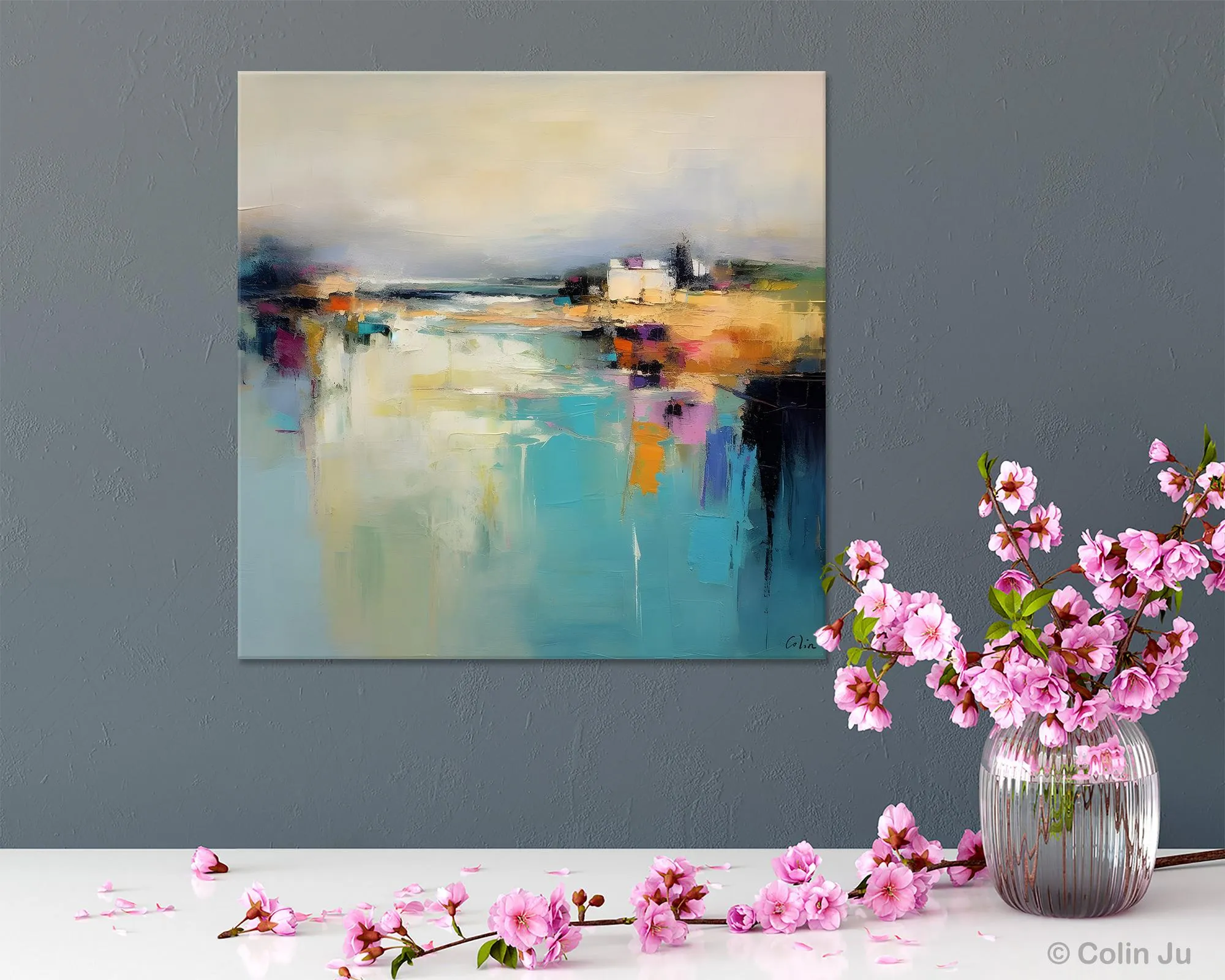 Abstract Landscape Painting on Canvas, Extra Large Original Artwork, Large Paintings for Bedroom, Oversized Contemporary Wall Art Paintings