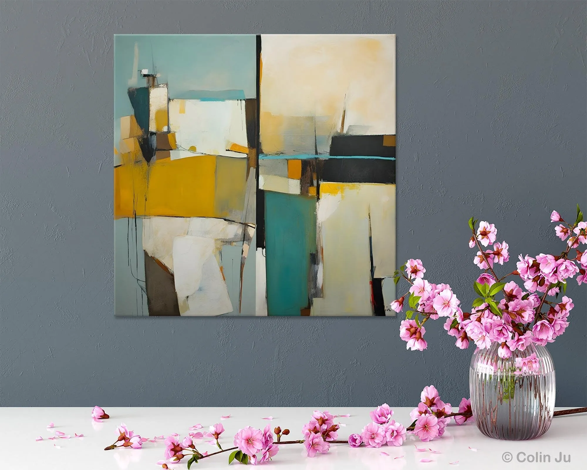 Abstract Painting for Bedroom, Original Modern Wall Art Paintings, Geometric Modern Acrylic Paintings, Oversized Contemporary Canvas Art