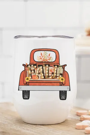 Autumn Orange Fall Marquee Truck Wine Cup Tumbler