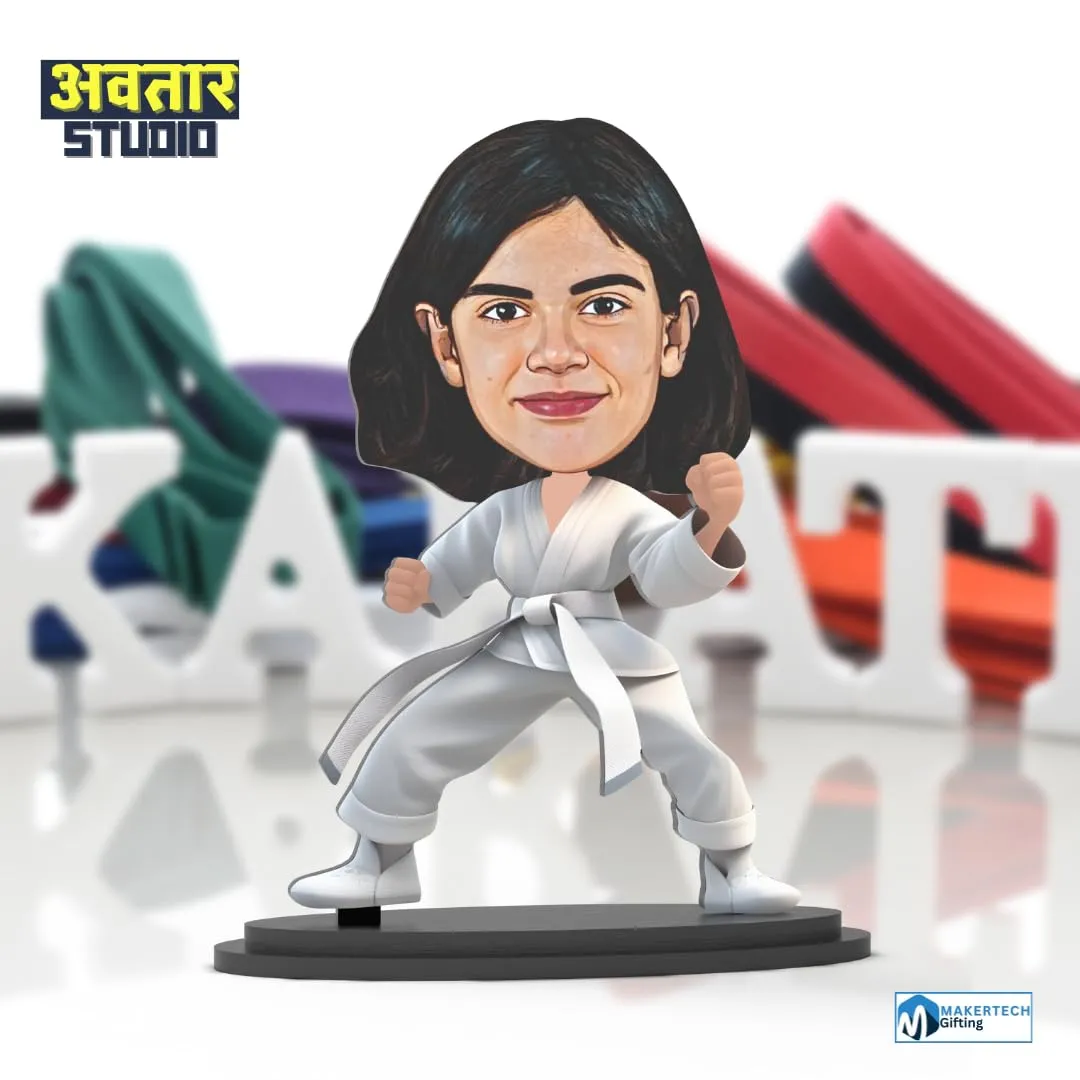 Avatar Stand Personalized Gift for Kids, Brother, Friends, Character Caricature Photo Frame Unique Design Customized Gift for Friends & Family Return Gift (Karate Kid Girl)