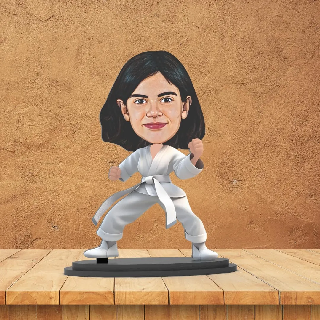 Avatar Stand Personalized Gift for Kids, Brother, Friends, Character Caricature Photo Frame Unique Design Customized Gift for Friends & Family Return Gift (Karate Kid Girl)