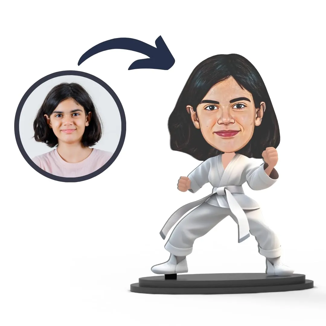 Avatar Stand Personalized Gift for Kids, Brother, Friends, Character Caricature Photo Frame Unique Design Customized Gift for Friends & Family Return Gift (Karate Kid Girl)