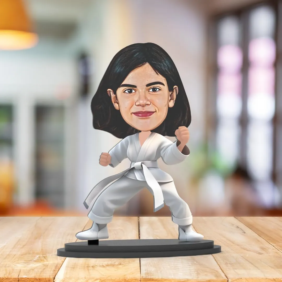 Avatar Stand Personalized Gift for Kids, Brother, Friends, Character Caricature Photo Frame Unique Design Customized Gift for Friends & Family Return Gift (Karate Kid Girl)