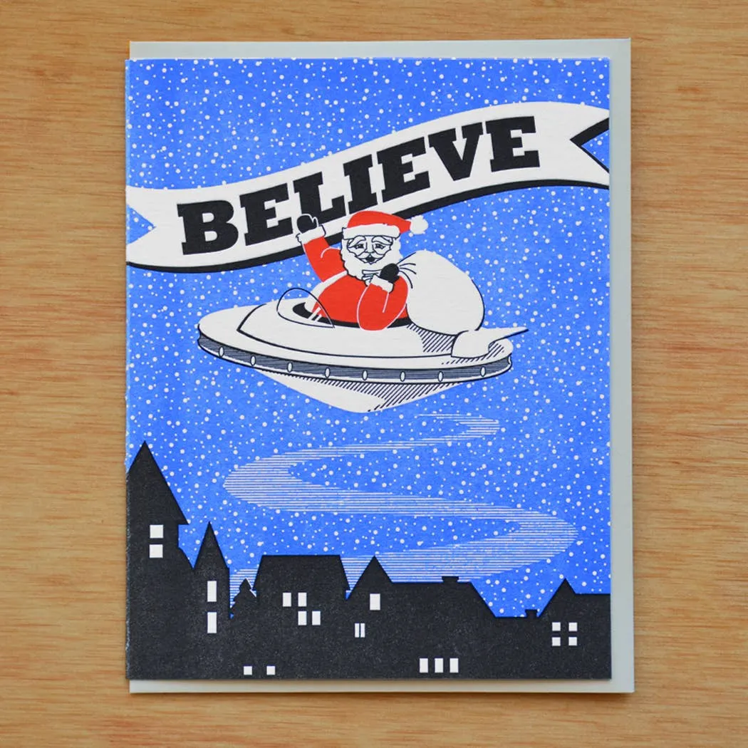 Believe Santa UFO Greeting Card