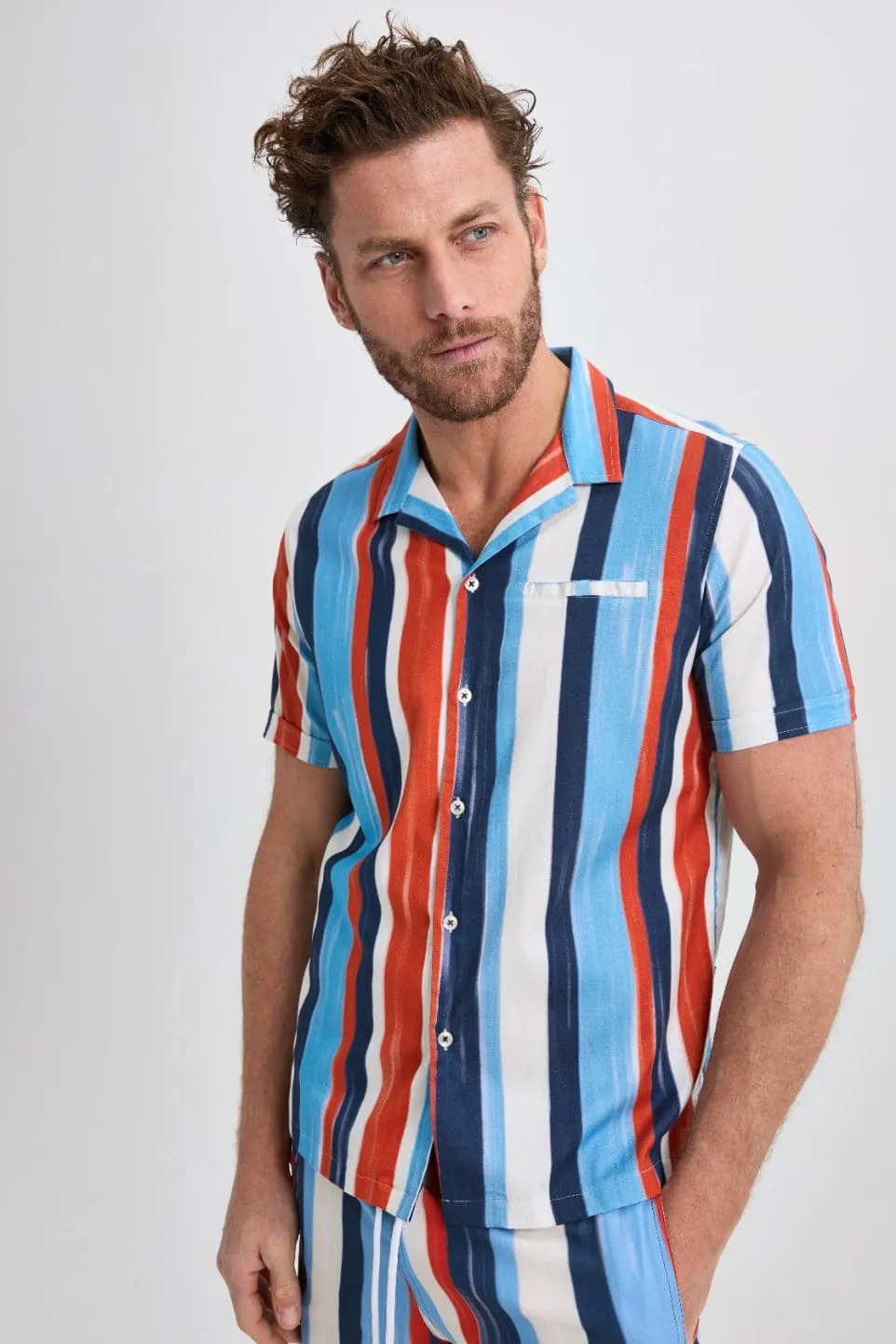 Blue Stripped Resort Short Sleeve Shirt