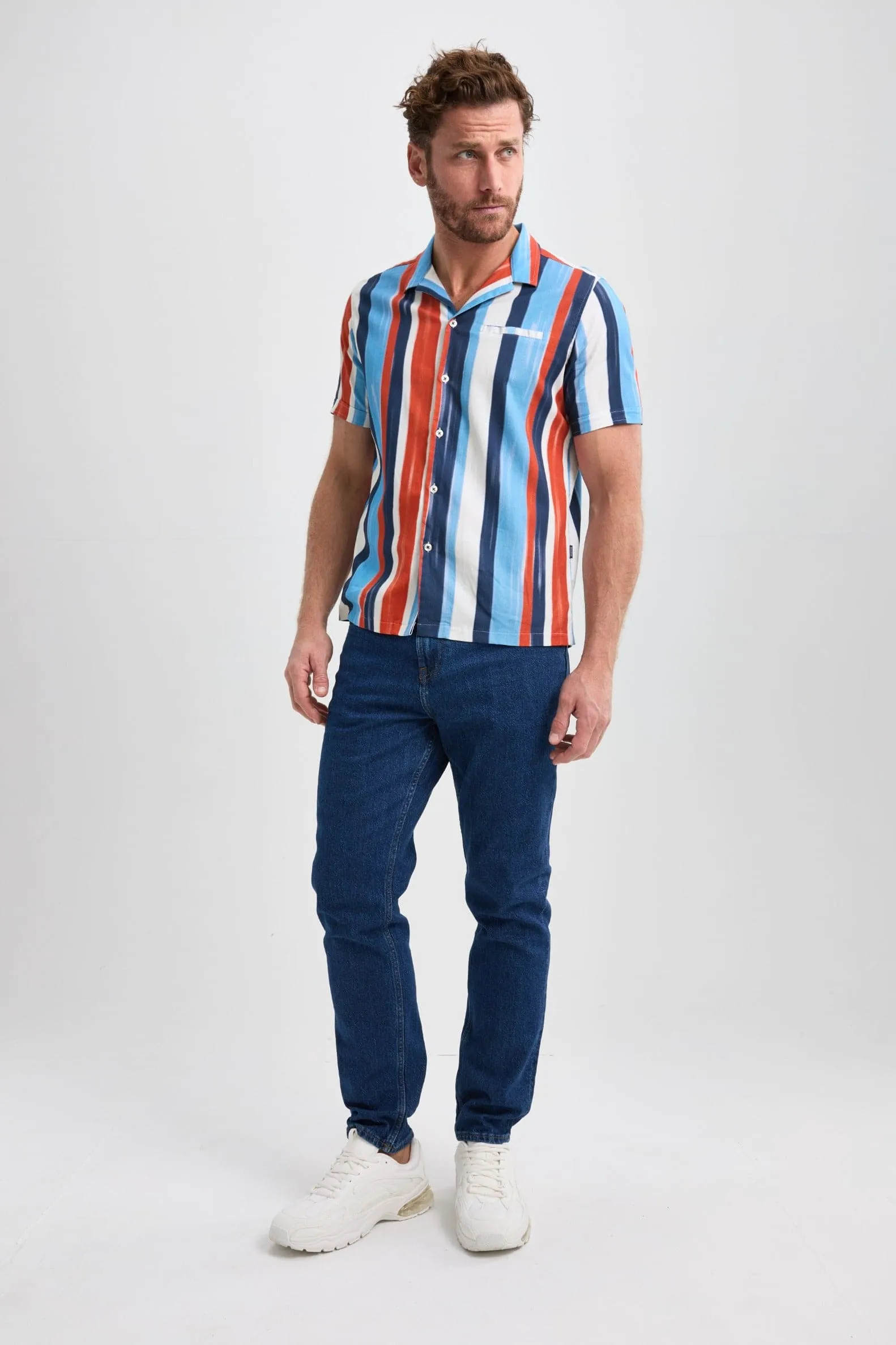 Blue Stripped Resort Short Sleeve Shirt