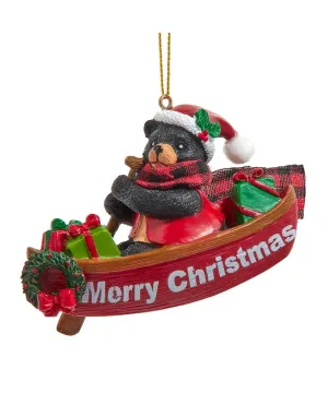 Christmas Bear in A Canoe Ornament with Christmas Gifts - Merry Christmas