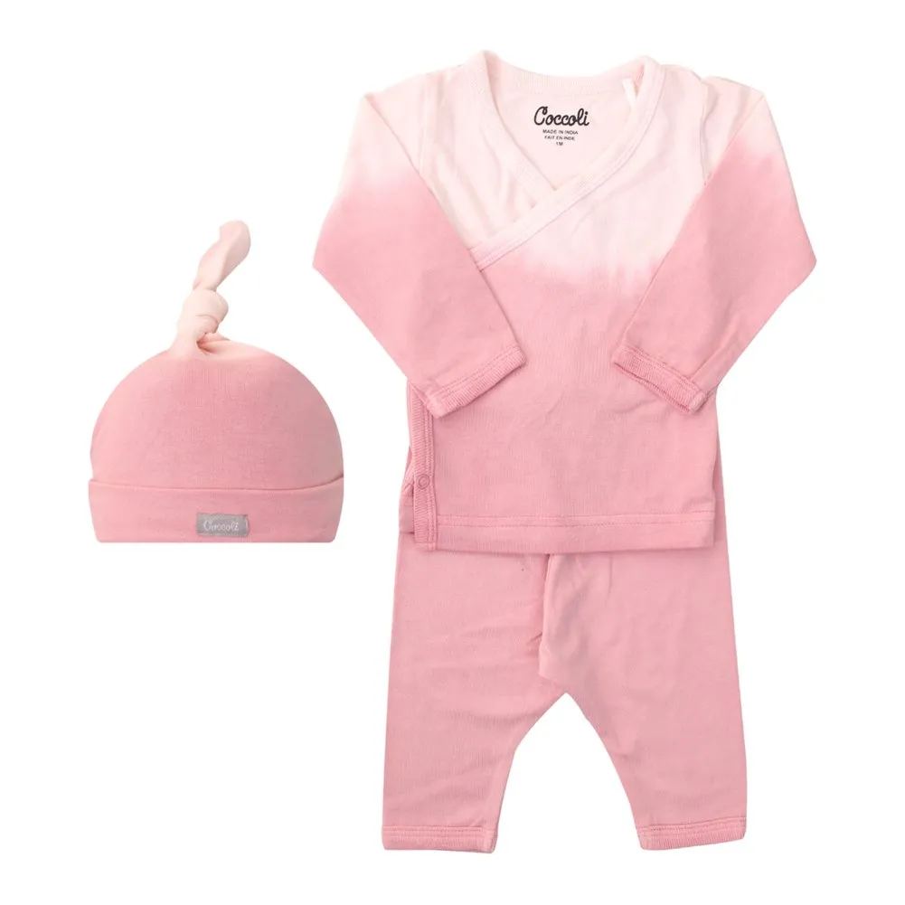 Coccoli Modal Take Me Home Layette Set - Pink Drip Dye (1 Month, 7-10 lbs)