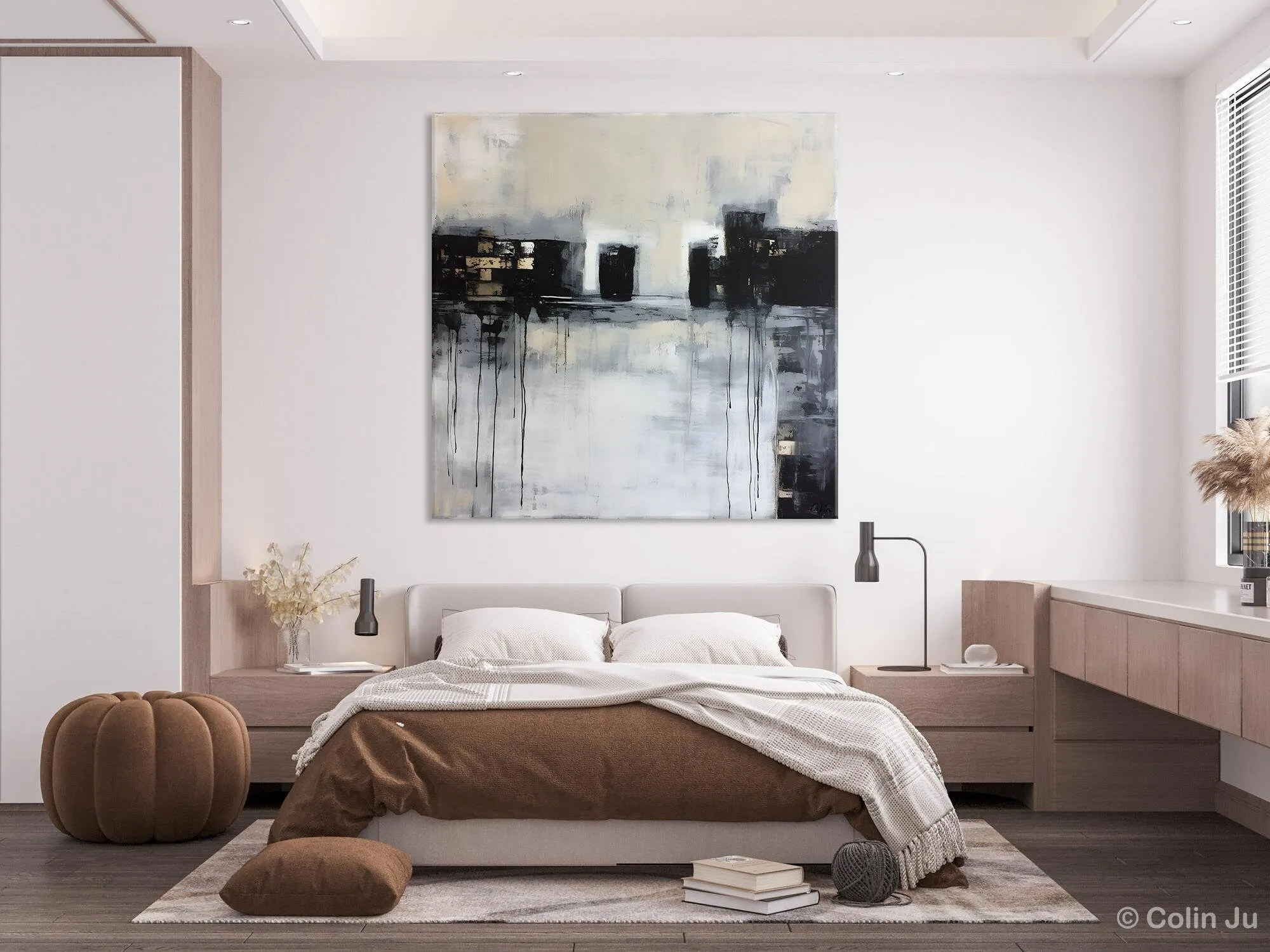 Contemporary Canvas Art, Black Acrylic Artwork, Original Abstract Wall Art, Hand Painted Canvas Art, Extra Large Abstract Painting for Sale