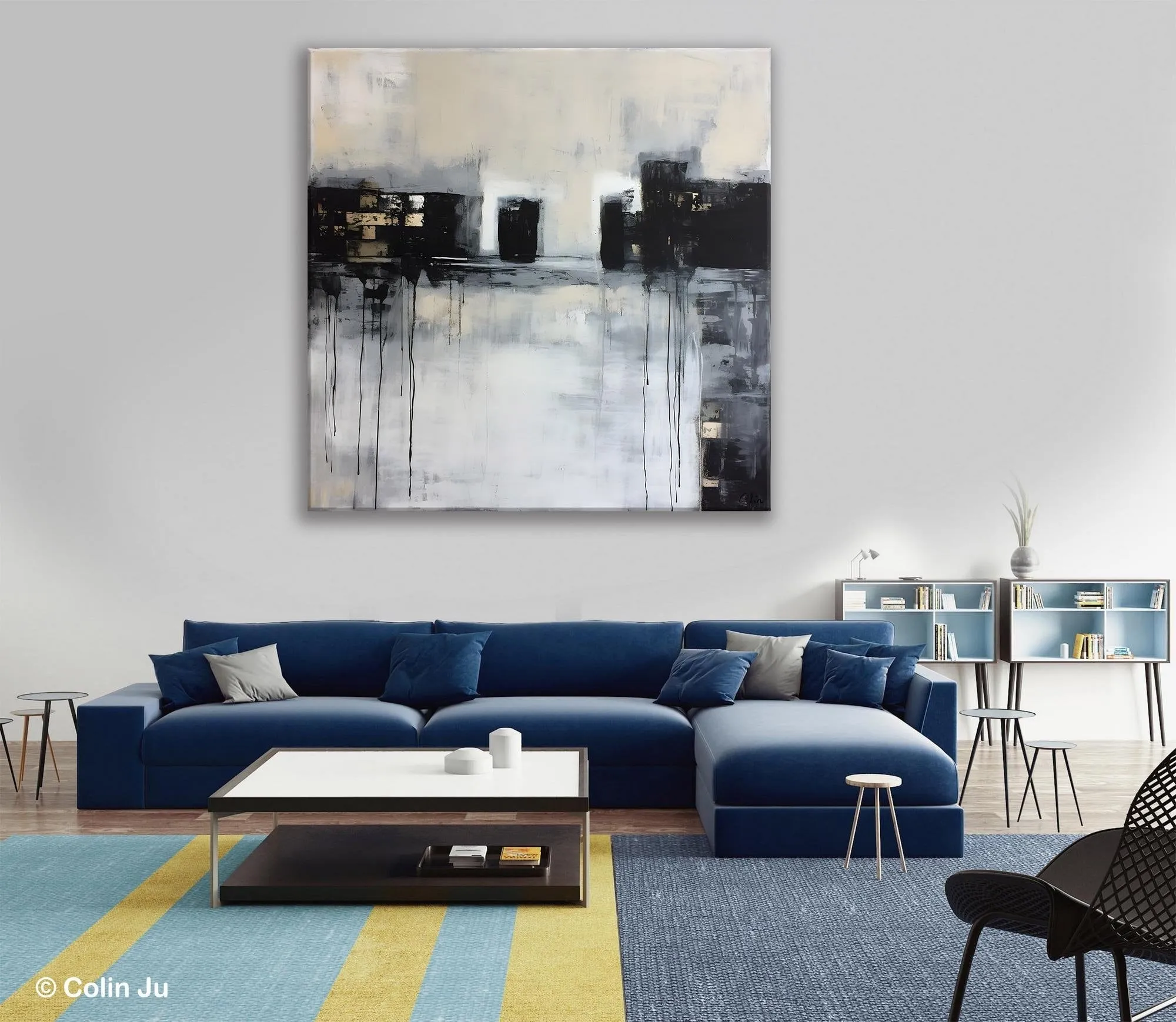 Contemporary Canvas Art, Black Acrylic Artwork, Original Abstract Wall Art, Hand Painted Canvas Art, Extra Large Abstract Painting for Sale