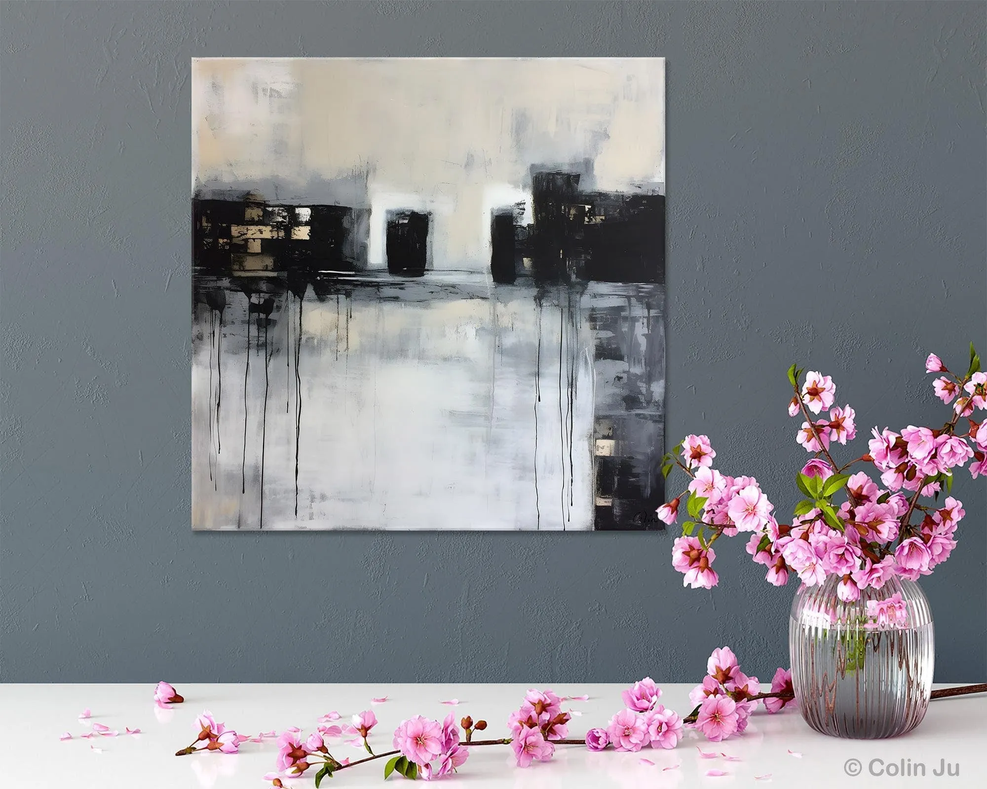 Contemporary Canvas Art, Black Acrylic Artwork, Original Abstract Wall Art, Hand Painted Canvas Art, Extra Large Abstract Painting for Sale