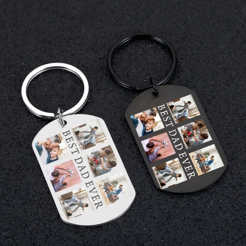 Custom Stainless Steel Best Dad Ever Photo Keychain with 6 Photos