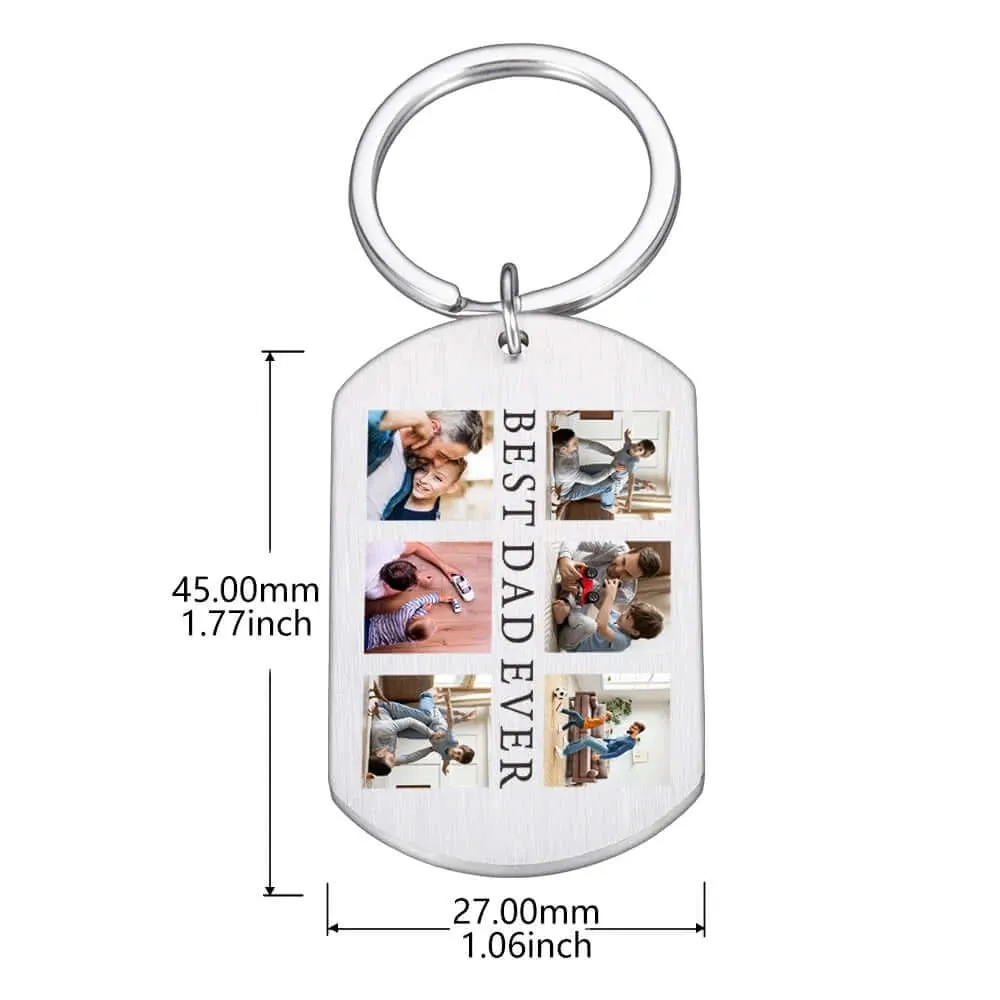 Custom Stainless Steel Best Dad Ever Photo Keychain with 6 Photos