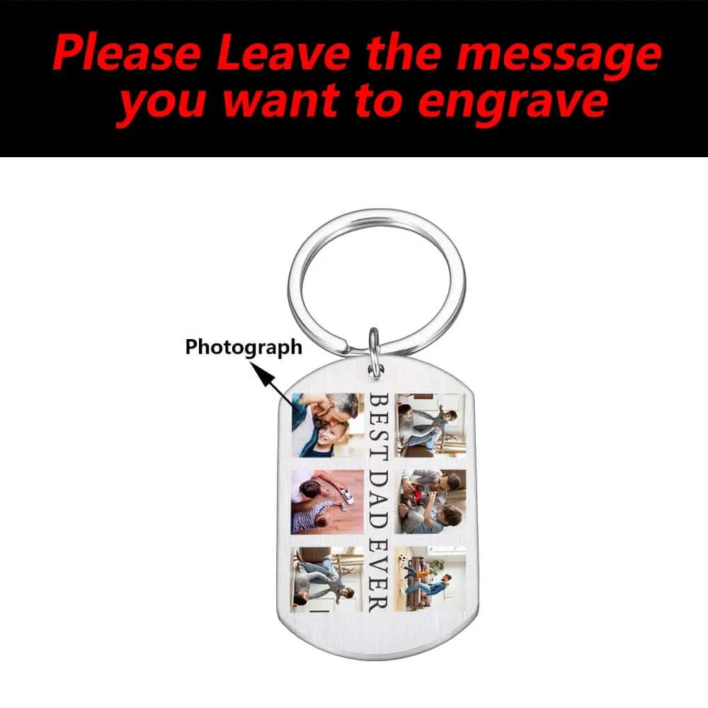 Custom Stainless Steel Best Dad Ever Photo Keychain with 6 Photos