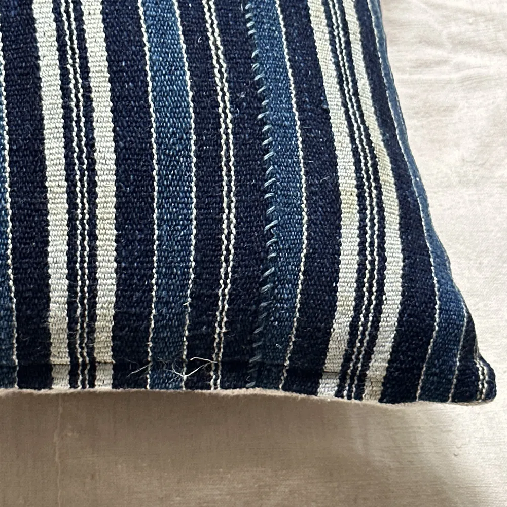 Custom Vintage African Indigo Pillow with Linen Backing (#104)