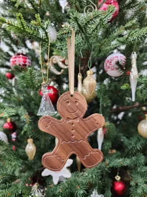 Customizable Walnut Wood Gingerbread Boy Ornament