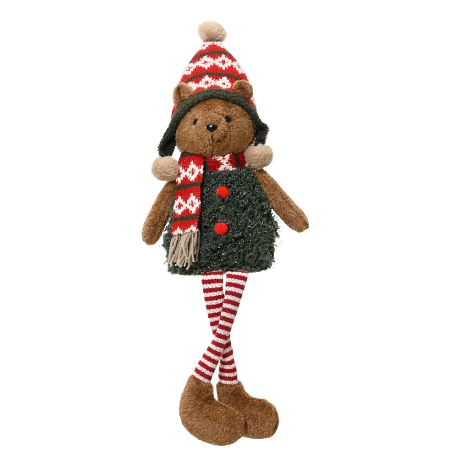 Decoris 15cm Dangle Legs Bear with Hat & Scarf Ornament