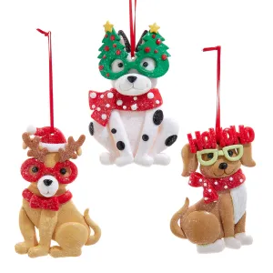 Dog With Christmas Glasses Ornaments, 3 Assorted