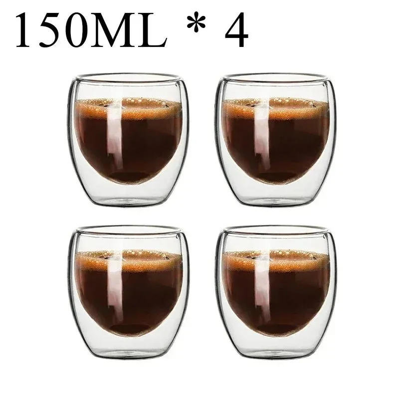 Double Wall High Borosilicate Glass Mug Set