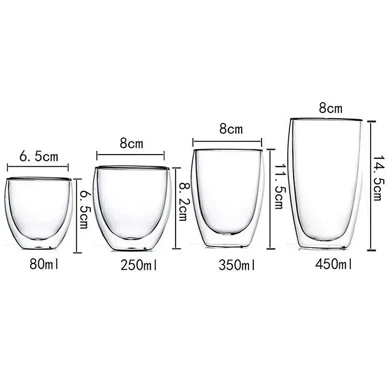 Double Wall High Borosilicate Glass Mug Set