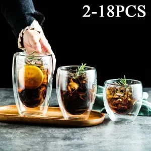 Double Wall High Borosilicate Glass Mug Set