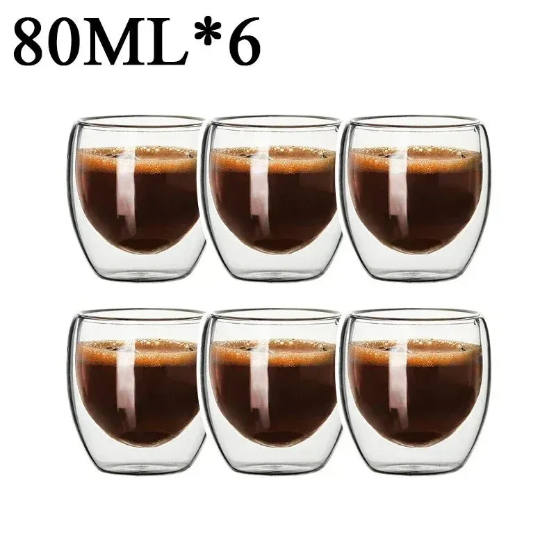 Double Wall High Borosilicate Glass Mug Set