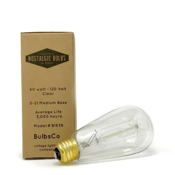 Edison Bulb - 60 Watt - 5.5 In. Length - Squirrel Cage Filament - Clear