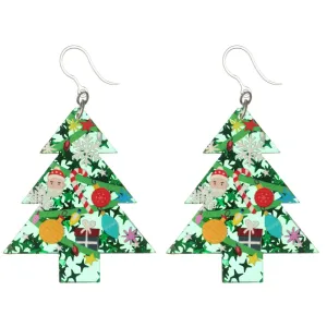 Exaggerated Festive Christmas Tree Dangles Hypoallergenic Earrings for Sensitive Ears Made with Plastic Posts