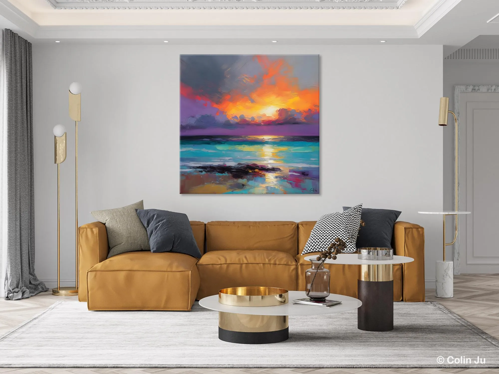 Extra Large Modern Wall Art, Landscape Canvas Paintings for Dining Room, Acrylic Painting on Canvas, Original Landscape Abstract Painting