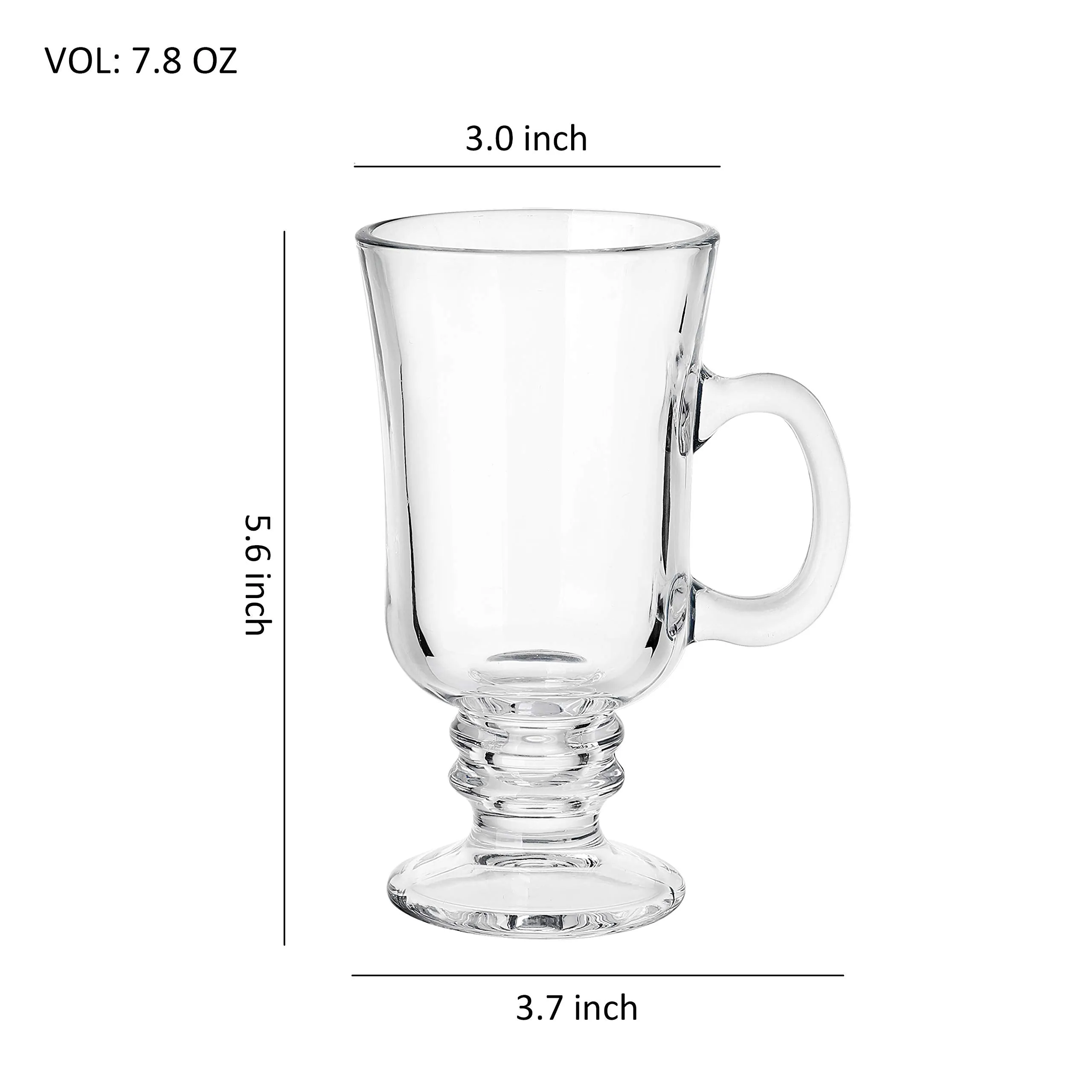 Glass Irish Coffee Mug | Set Of 4 |8Oz Coffee Mugs For Drinking | Durable Glassware Mugs