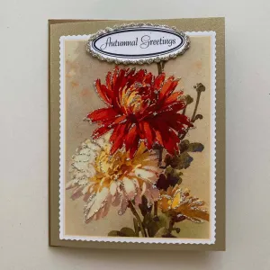 Hand Glittered "Fall Greetings" Mums Greeting Card