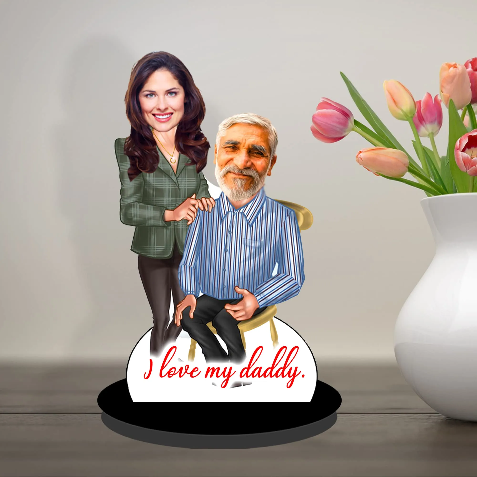 HEARTSLY | Wooden Caricature Personalized Gifts for Home Decore 7 Inch | Customized Gift for Father's Daughter | Birthday Gifts for Fatherday