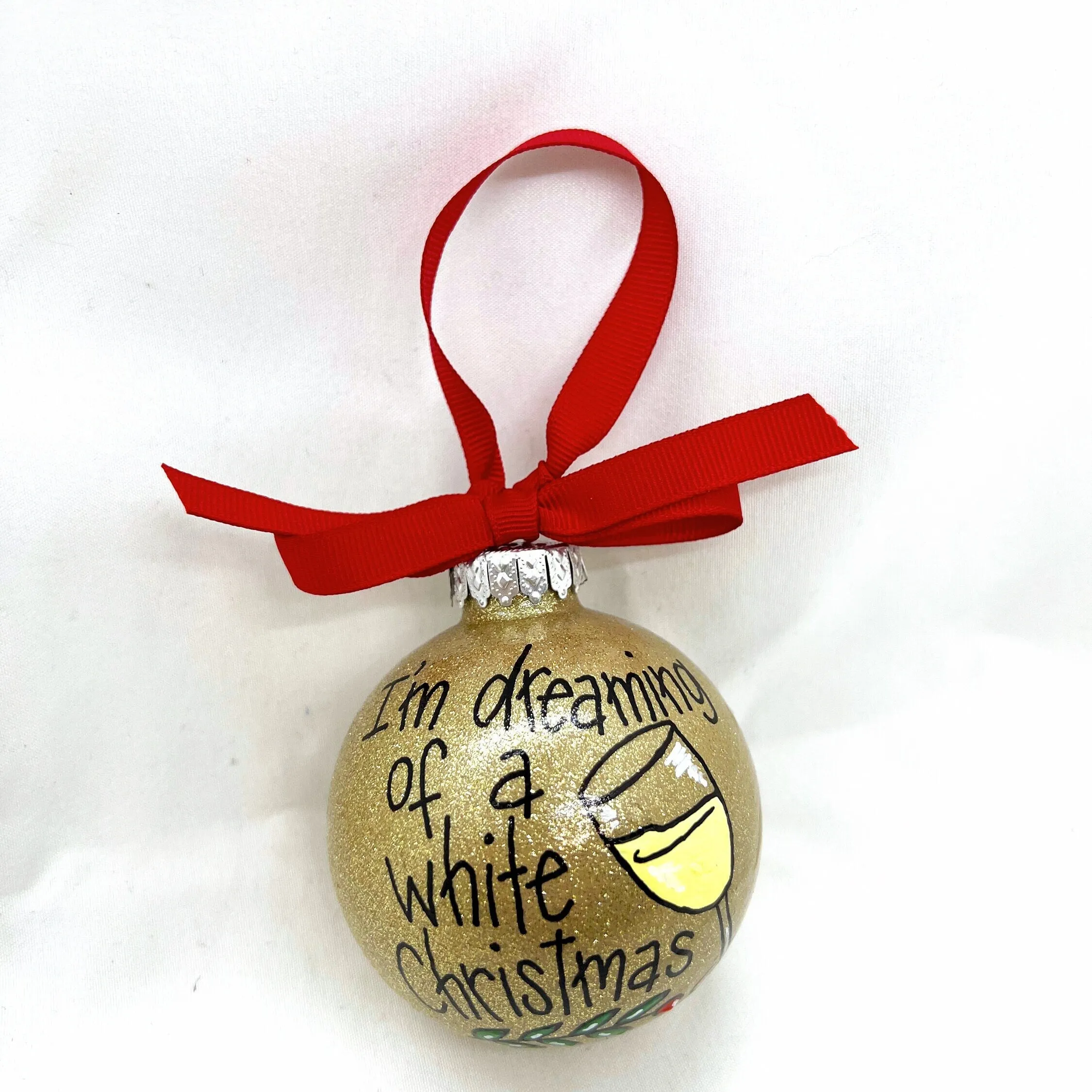 I'm Dreaming of a White Christmas Ornament - White Wine, Christmas Ornament, Holiday Ornament, Wine Glass, Ornament Exchange, Wine Lover