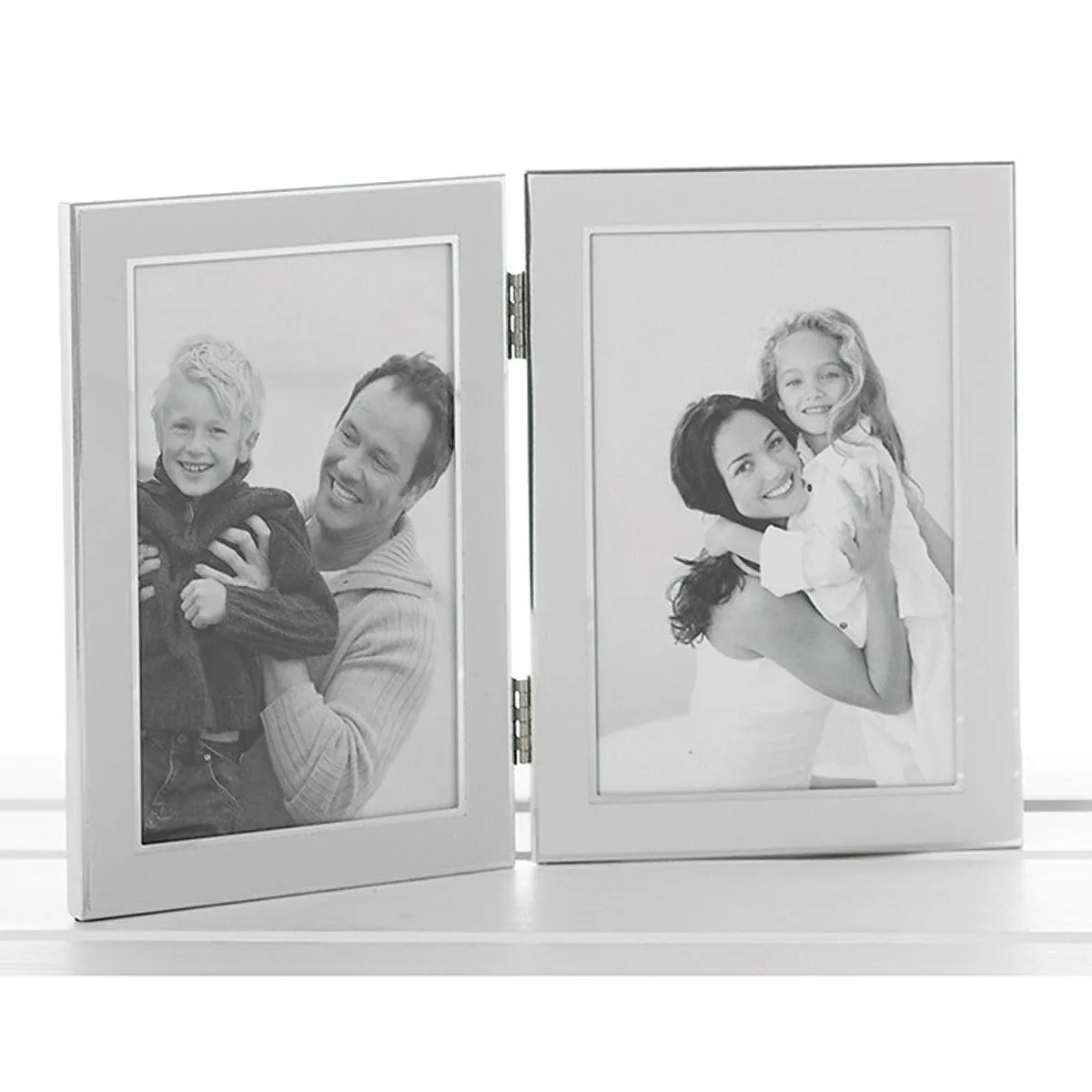 Joe Davies 4x6 White Silver Metal Hinged Double Photo Frame