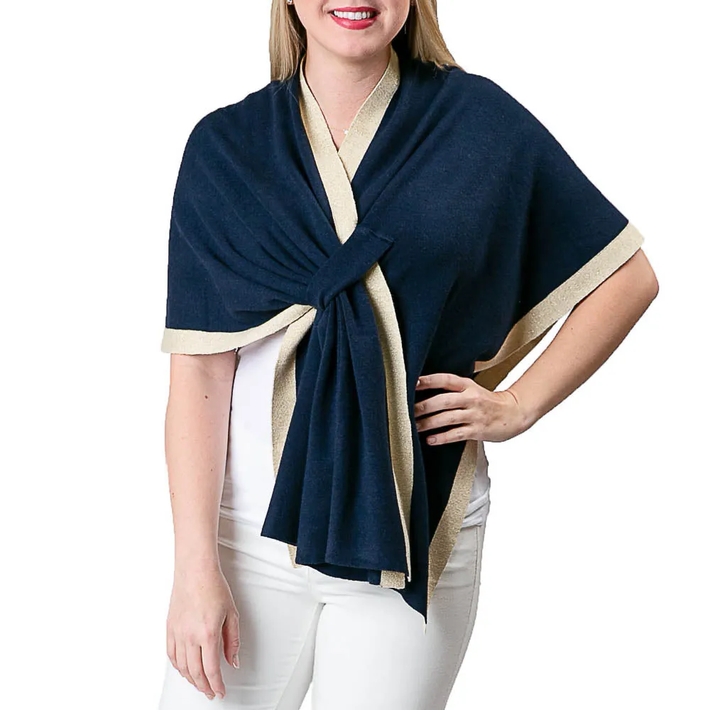 Katie Knit Metallic Trim Keyhole Wrap