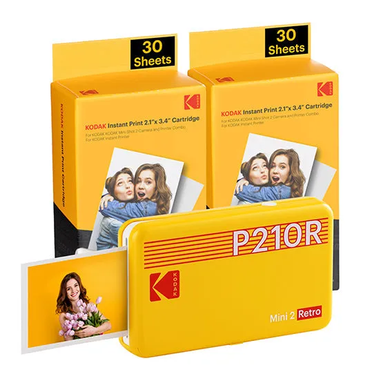 Kodak Mini 2 Retro P210rb60 Portable U'instant Photo Printer Bundle 2.1X3.4 Black