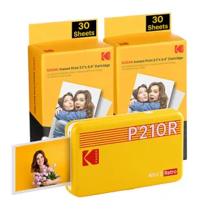 Kodak Mini 2 Retro P210ryk60 Portable Instant Photo Printer Bundle 2.1X3.4 Yellow