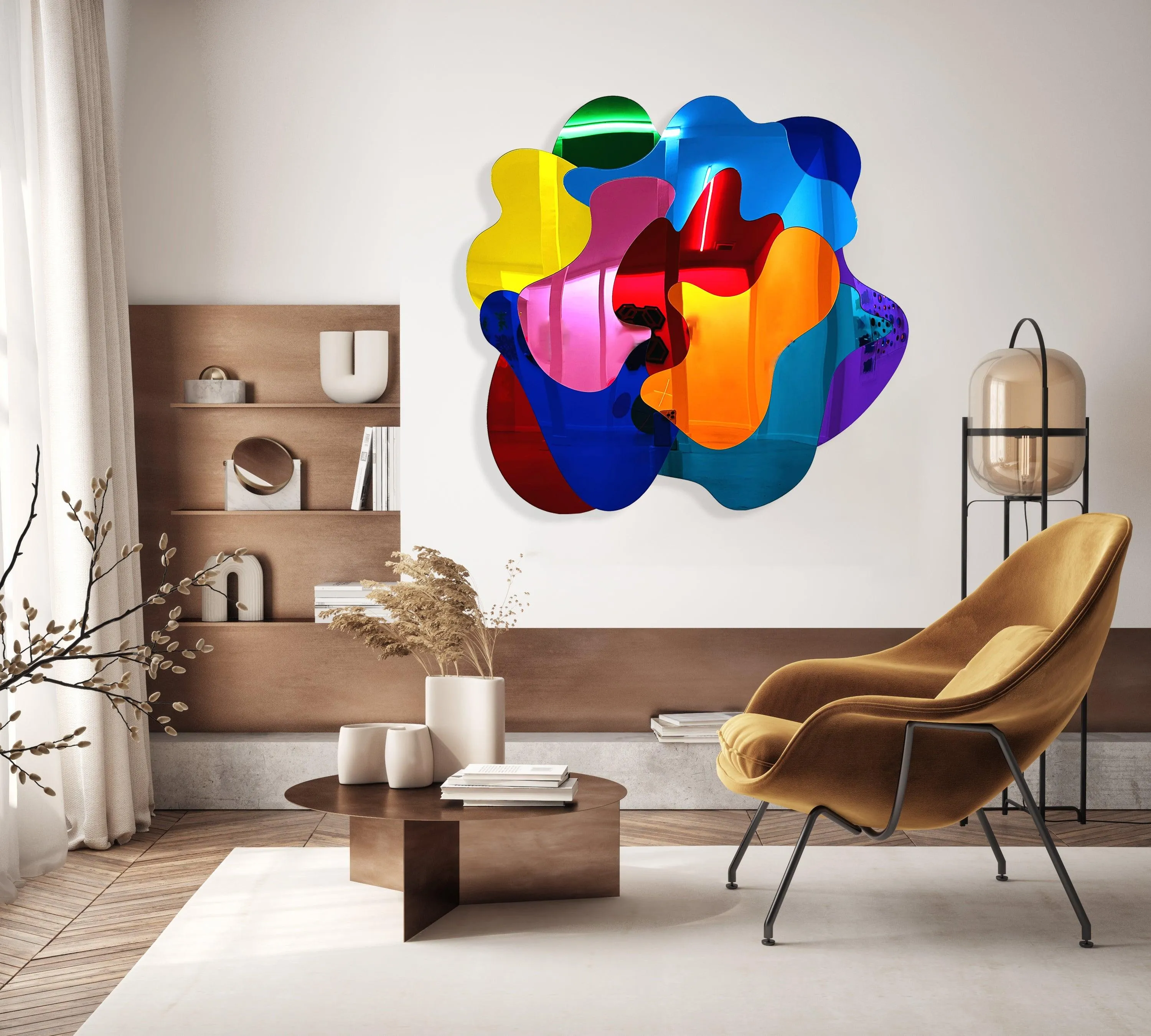 Large Mirrored Acrylic Multicolor Wall Art