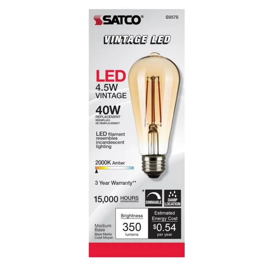 LED Filament ST19 Vintage Bulb - 4.5 Watt - 40 Watt Equal - Dimmable