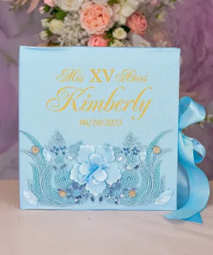 Light Blue with gold album de fotos para Quinceanera