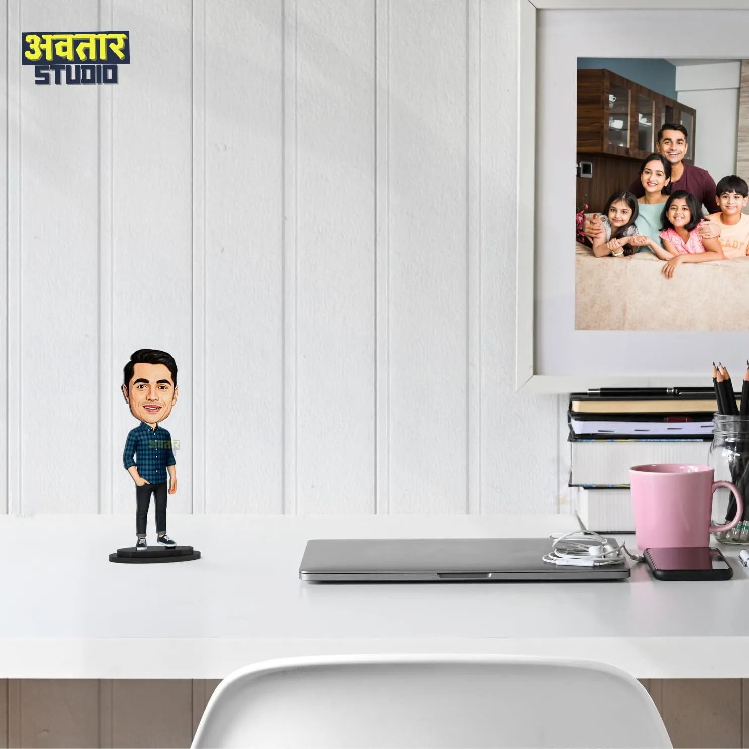 MakerTech Gifting Avatar Studio Personalized Gift For Friends, Brother, Bff, Boyfriend, Father Character Caricature Photo Frame Unique Design Customized Gift For Friends & Family (Man In Blue Shirt)