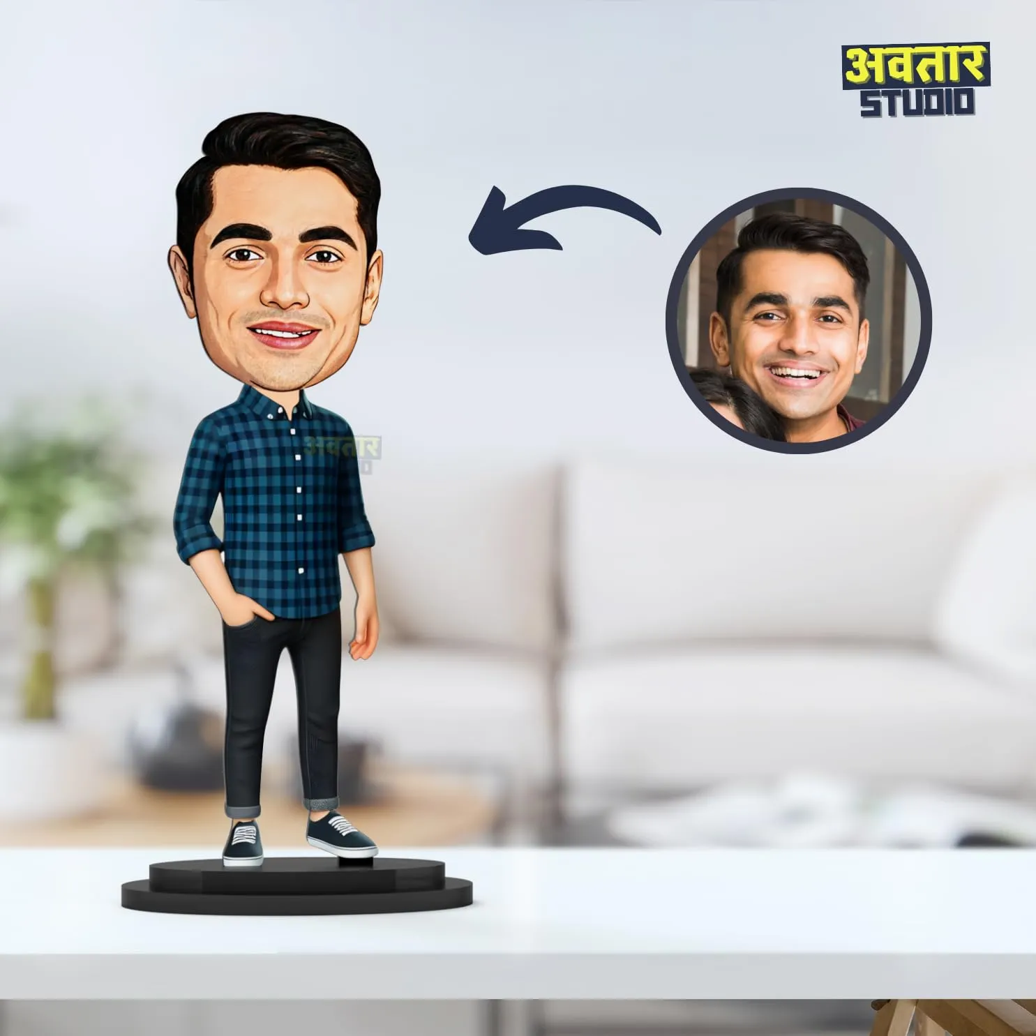 MakerTech Gifting Avatar Studio Personalized Gift For Friends, Brother, Bff, Boyfriend, Father Character Caricature Photo Frame Unique Design Customized Gift For Friends & Family (Man In Blue Shirt)