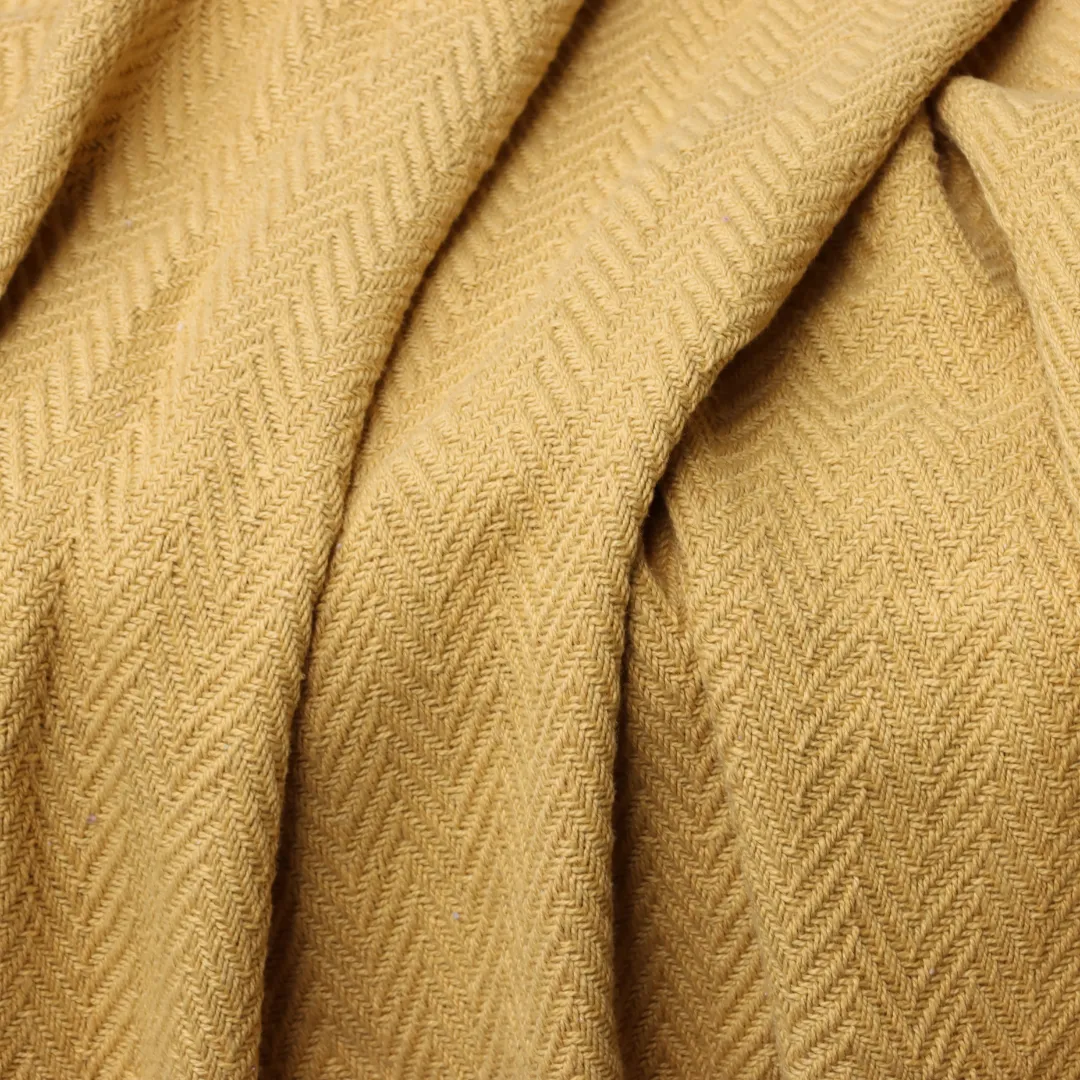 Mustard Handwoven Cotton Throw with fringe 50" x 60" (127 x 172 cm)