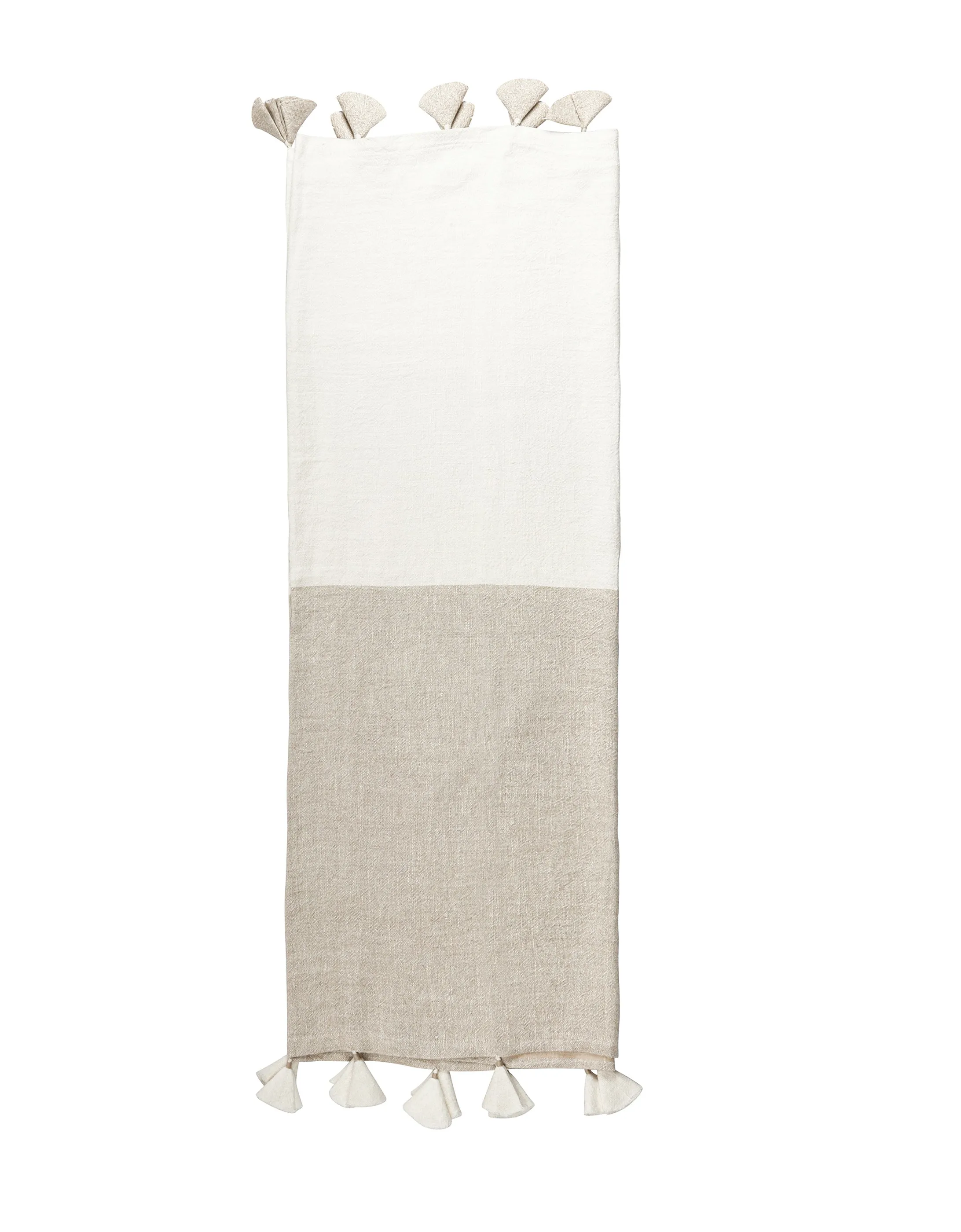 Natural Beige Colorblocked Linen Blanket with Tassels