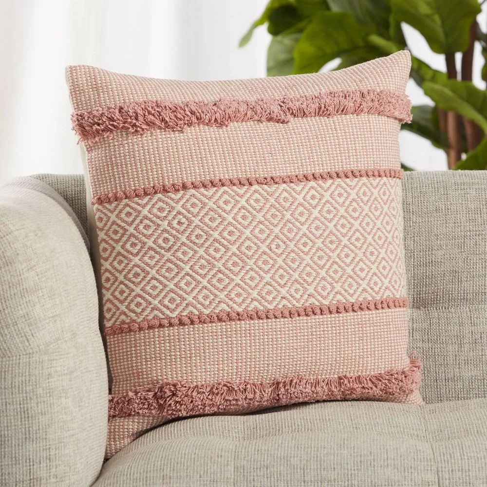 New - 20"x20" Oversize Imena Trellis Poly Filled Square Throw Pillow Pink/Cream - Jaipur Living